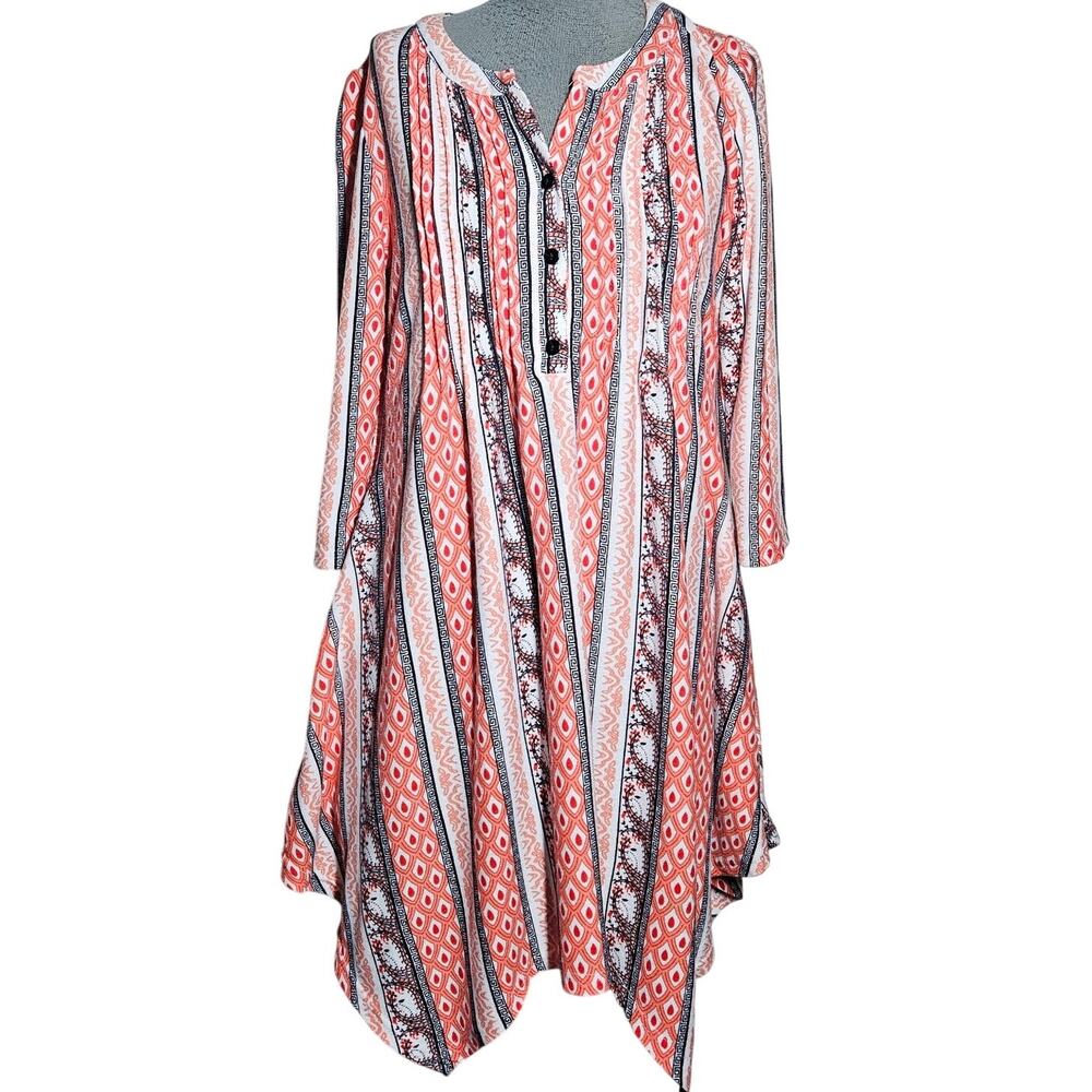 Multi Collor Tunic Length Top with Pockets Size XL